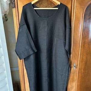 Provence blk linen long dress 52” bust side pockets salvage seams On Sale